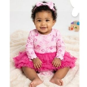 Barbie Baby Girls Tutu Bodysuit with Matching Headband Set